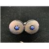 Image 2 : PAIR OF SILVER CUFFLINKS SET WITH SAPPHIRES AND SILVER PENDANT WITH CHINESE MOTIF
