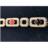 Image 2 : 14K BRACELET (7.5") SET WITH BLACK AND PINK STONES (21G)