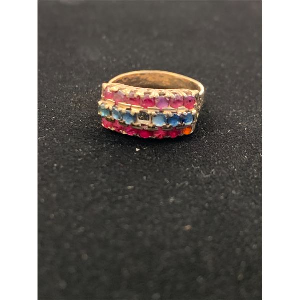 14K LADIES RING SET WITH SAPPHIRES AND RED STONES (4G)