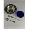 Image 1 : Vintage Silverplate Sauce Dish w/Cobalt Liner, Spoon & Main Butter Knife