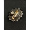 Image 2 : Vintage Jade Stone Brooch w/Lacy Silver Setting