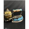 Image 2 : Vintage Copper Kettle & Metal Steam Iron w/Wood Handle