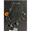 Image 2 : Unusual 925 Sterling Chain w/BC Jade Pendants & Amber Charms And Star & Mexico Band