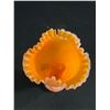 Image 2 : Vintage Coral Coloured Glass Vase. Approx.9" High. Small Chip In Ruffle