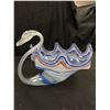 Image 2 : Vintage Swirl Glass Swan Bowl. Tiny Chip On Beak.