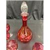 Image 2 : Etched Cranberry Glass Decanter w/6 Matching Glasses