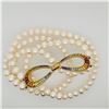 Image 1 : Double Strand Pearl Necklace With 14K Yellow Gold & Graduated Tourmaline Clasp