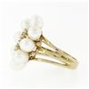 Image 5 : 14k Yellow Gold 0.12 ctw Round Single Cut Diamond & Oval Pearl Halo Cluster Ring