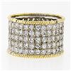 Image 4 : Vintage 18k Gold 3.6 ctw Pave Round Diamond Wide Eternity Band Twisted Wire Edge