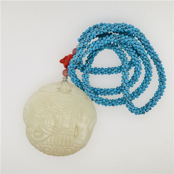 Antique Chinese Jade Toggle & Turquoise Necklace