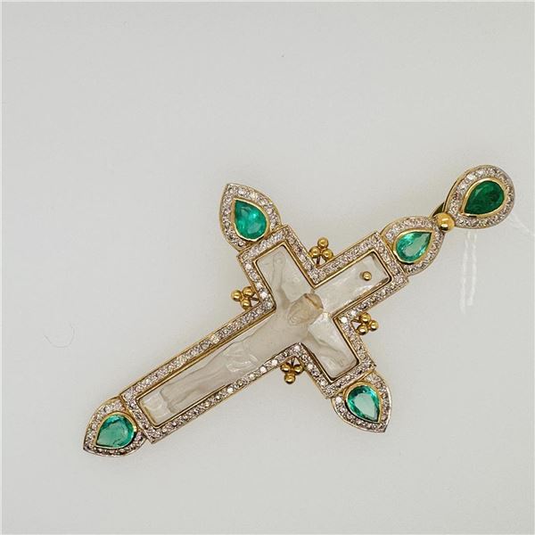 Antique Peruvian Rock Crystal Crucifix Mounted as Pendant by Carlo Rici