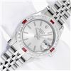 Image 2 : Rolex Ladies Stainless Steel Silver Index Ruby and Diamond Date Wristwatch