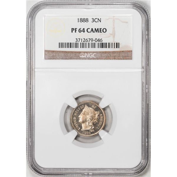 1888 Proof Three Cent Nickel Coin NGC PF64 Cameo