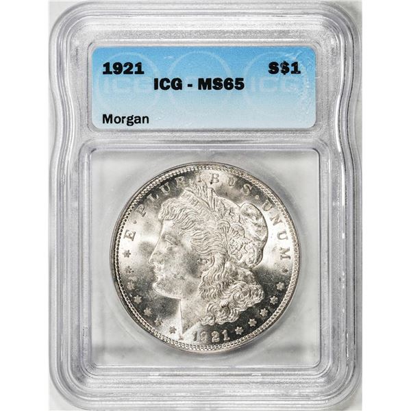 1921 $1 Morgan Silver Dollar Coin ICG MS65