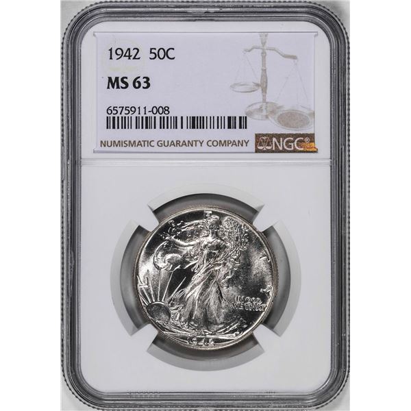 1942 Walking Liberty Half Dollar Coin NGC MS63