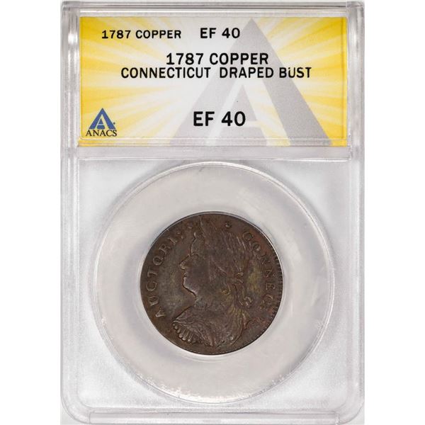 1787 Connecticut Draped Bust Left Colonial Copper Coin ANACS EF40