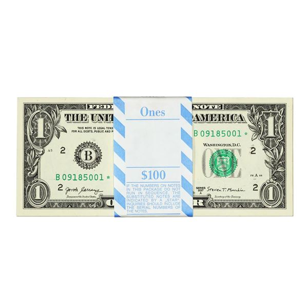 Pack of (100) Consecutive 2017A $1 Federal Reserve Star Notes New York