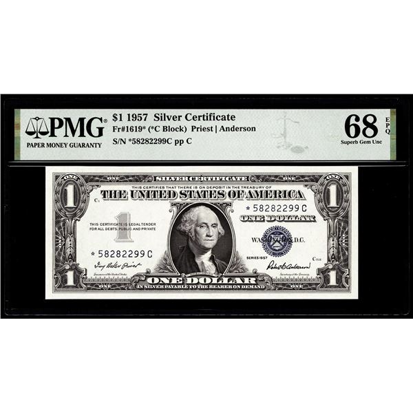 1957 $1 Silver Certificate Star Note Fr.1619* PMG Superb Gem Uncirculated 68EPQ