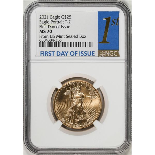 2021 Type 2 $25 American Gold Eagle Coin NGC MS70 First Day of Issue