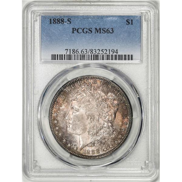 1888-S $1 Morgan Silver Dollar Coin PCGS MS63 Nice Toning