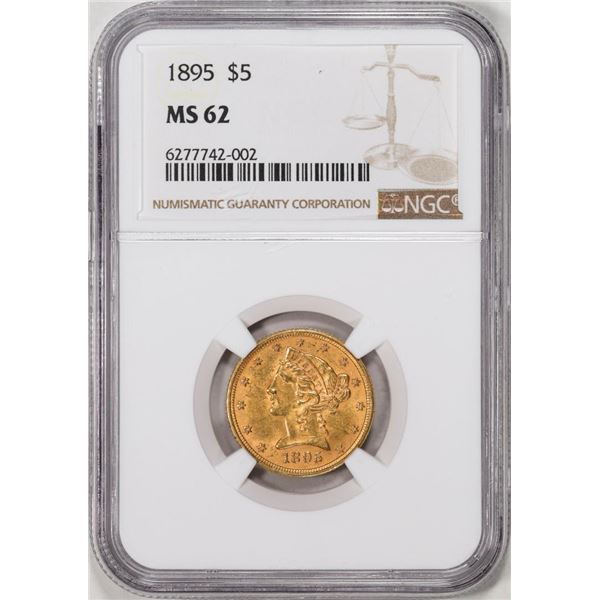 1895 $5 Liberty Head Half Eagle Gold Coin NGC MS62