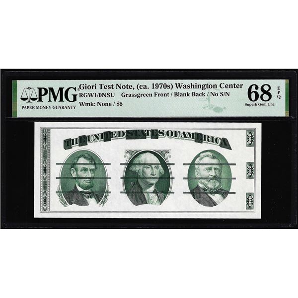 Circa 1970's Washington Center Giori Test Note PMG Superb Gem Uncirculated 68EPQ