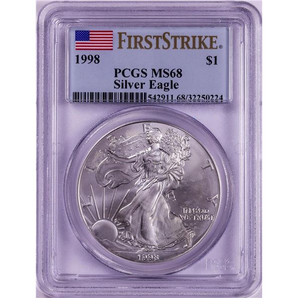 1998 $1 American Silver Eagle Coin PCGS MS68 First Strike