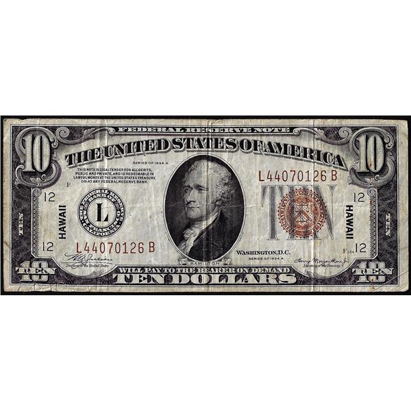 1934A $10 Hawaii WWII Emergency Issue Federal Reserve Note