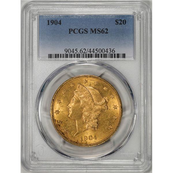 1904 $20 Liberty Head Double Eagle Gold Coin PCGS MS62