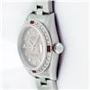 Image 4 : Rolex Ladies Stainless Steel Salmon Arabic Ruby and Diamond Datejust Wristwatch