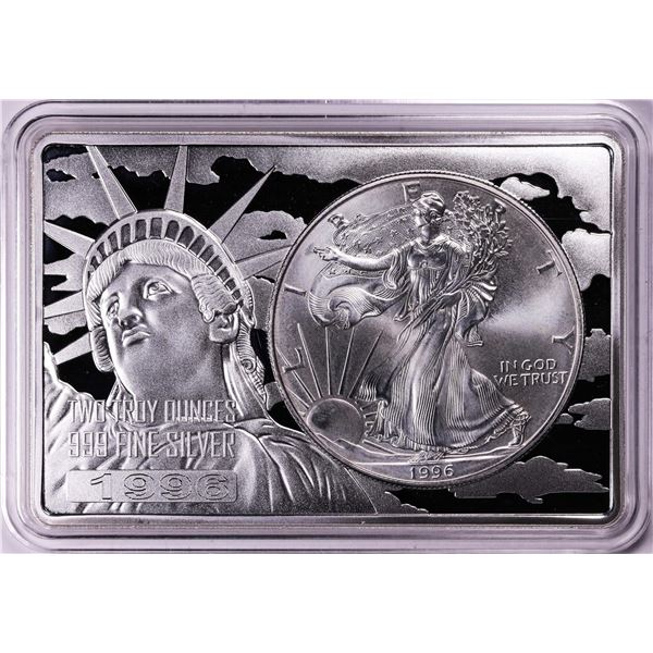 1996 $1 American Silver Eagle Coin & 2oz Silver Bar Set