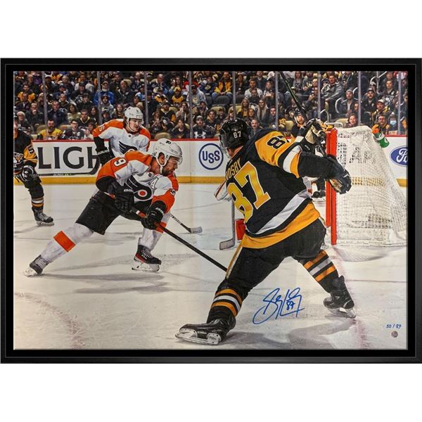 Crosby,S Signed 20x29 Canvas Framed Penguins Shooting-H 500th Goal L/E 87 - Pittsburgh Penguins - 87