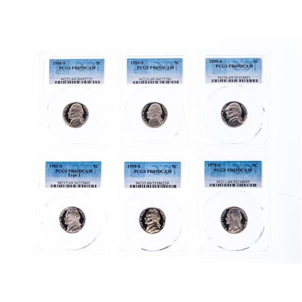 Group of 6 USA Five cents PCGS Graded PR69CAM