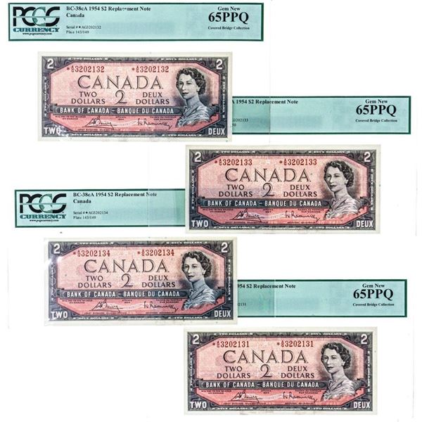 Bank of Canada, 1954 $2 * Replacemenmt Notes - Lot 4 in Sequence PCCS - GEM 65 PPQ - Covered Bridge 