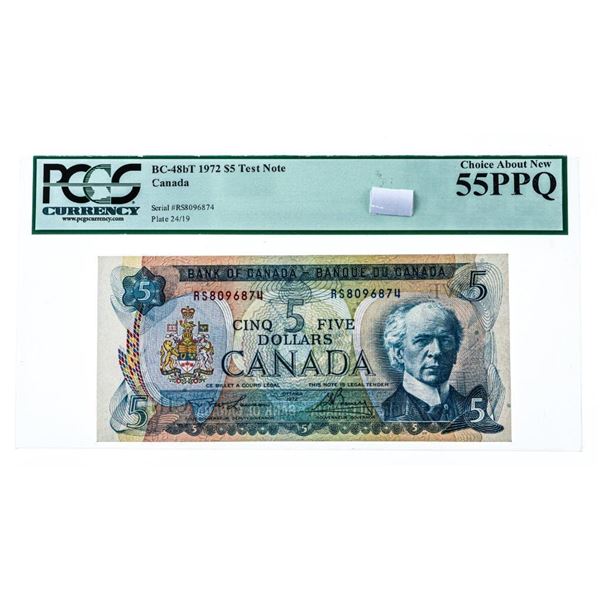 Bank of Canada 1972 $5 TEST NOTE Choice 55