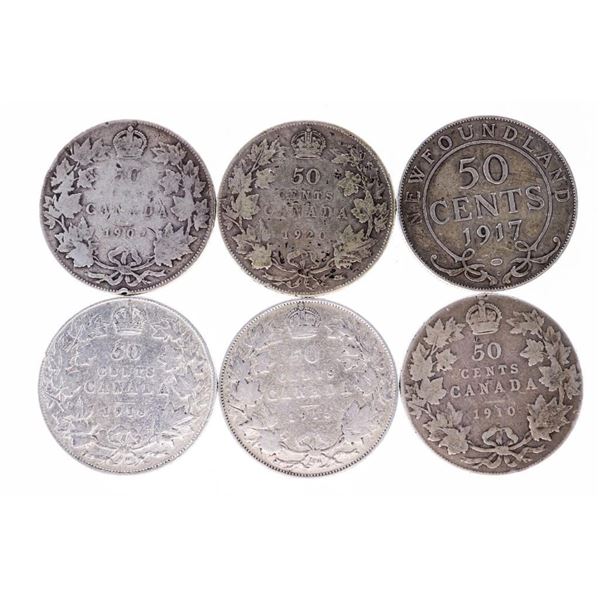 Group of 6 Canada Historical Silver 50 Cents - Pre 1937