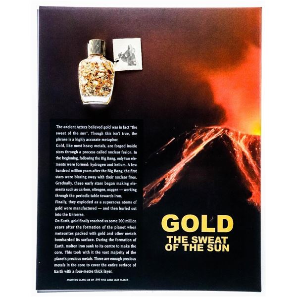 GOLD The Sweat of The Sun - Assayers Glass Jar of .999 Fine Gold Leaf Flakes on Display Giclee Art C
