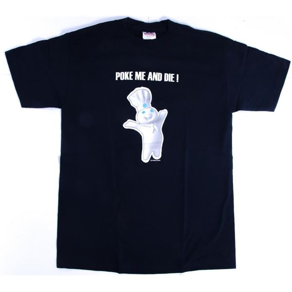 Retro - Graphic Tee  "Poke Me and Die" Pillsbury Dough Boy Blue  Size M