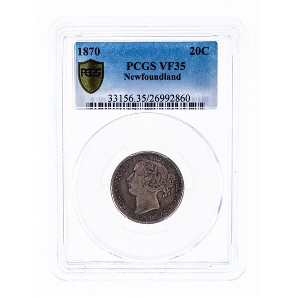 NFLD. 1870 Silver 20 Cents  PCGS VF35