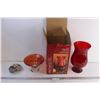 Image 1 : Floating Candle Holder+ 12' Red Hurricane Candle Holder