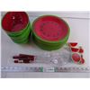 Image 1 : Watermelon Theme-(14) Plates,(6) Bowls, Salt/Peppers, Salad Tongs