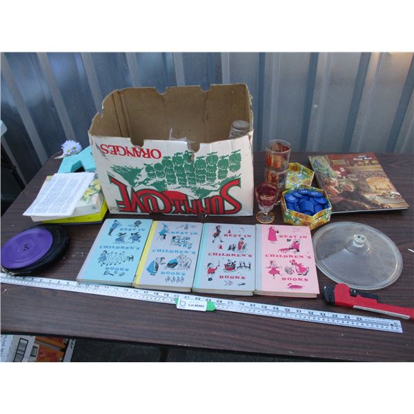 (4) Kids Readers + Misc. Glass Ware + Misc. 45 Records