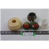 Image 1 : Porcelain Tomato Salt and Pepper Shakers + Porcelain Wade Small Cauldron + Misc.