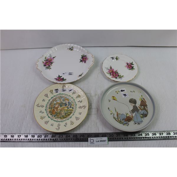 Royal Albert Tray + Prairie Rose Plate + Royal Doulton Libra Plate + Denby Dream Weaver Plate