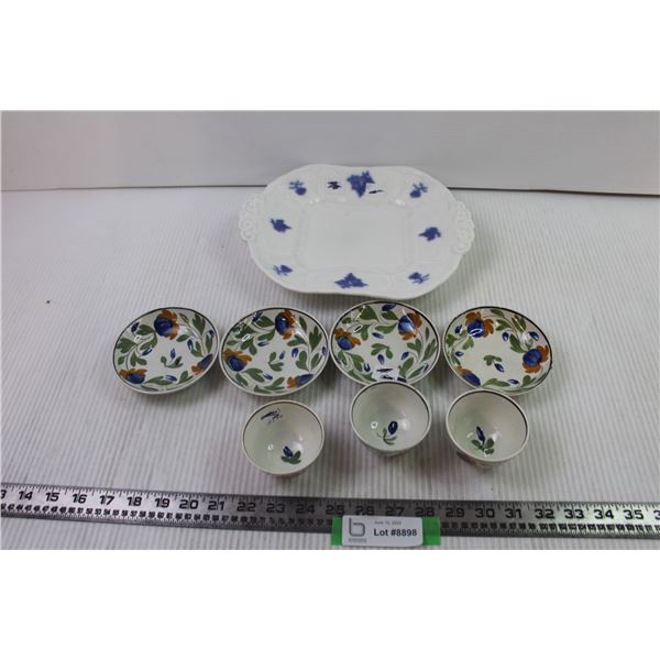 Decorative Tray + (3) Tea Cups and Saucers + Saucer