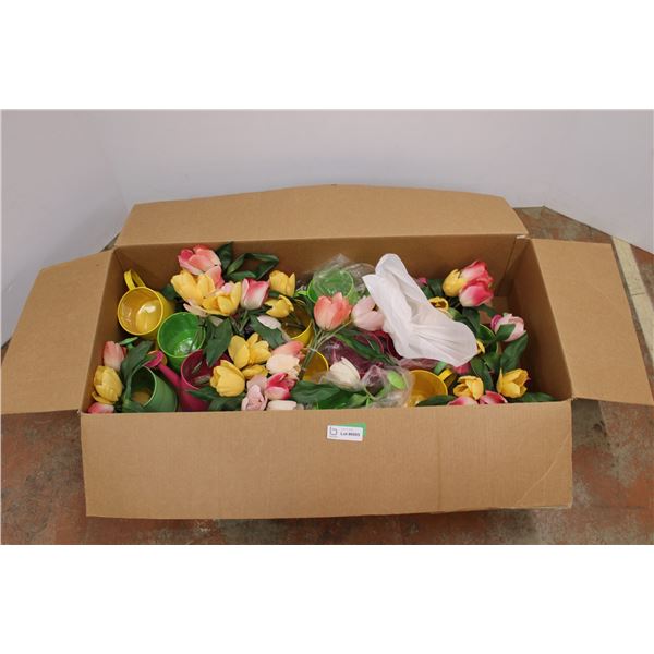 *Box of Artificial Flowers and Small Watering Cans