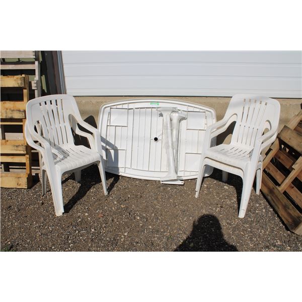 **Plastic Patio Table and Chairs - 53" x 36 1/2"