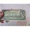 Image 4 : (3) Canadian one Dollar Bills (1954 and 2-1967) +(7) Check Slips