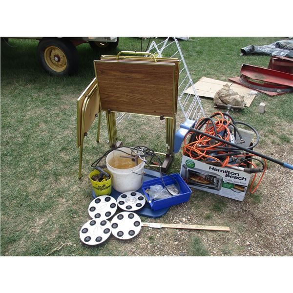 Clothes Dryer, Air Pump, Chevy Wheel Cover Caps, Extension Cord, Misc.