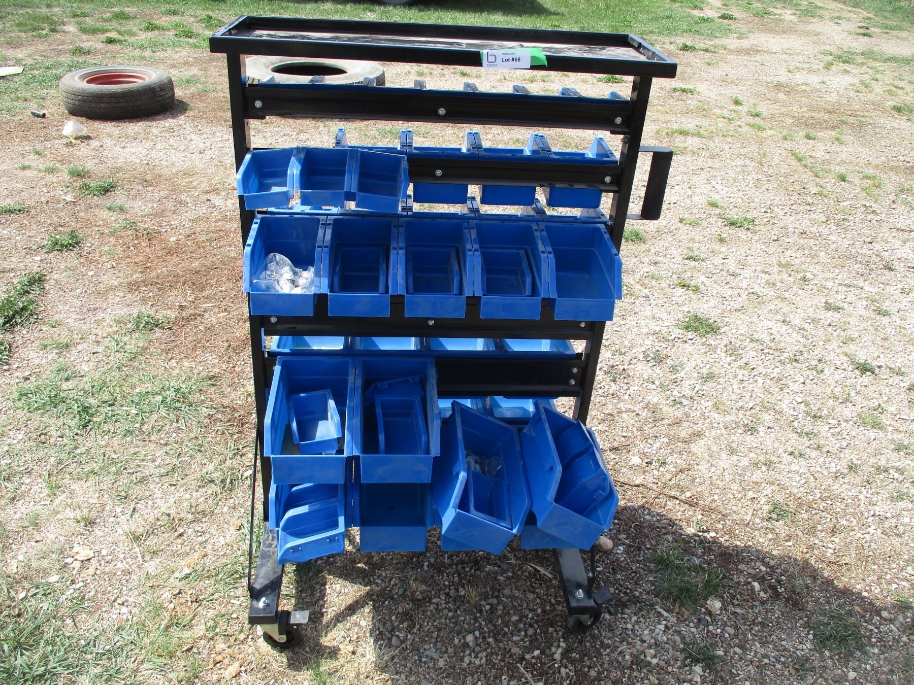 Parts Rack with Bins on Wheels (44in tall) - Bodnarus Auctioneering